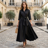Robe chemise longue trapèze avec ceinture