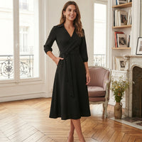 Robe midi cache-cœur à manches longues