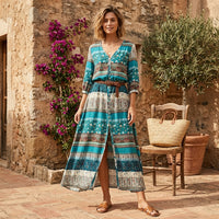 Robe longue bohème boutonnée à l'avant