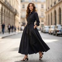 Robe chemise longue trapèze avec ceinture
