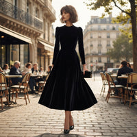 Robe midi en velours bleu marine Elissa