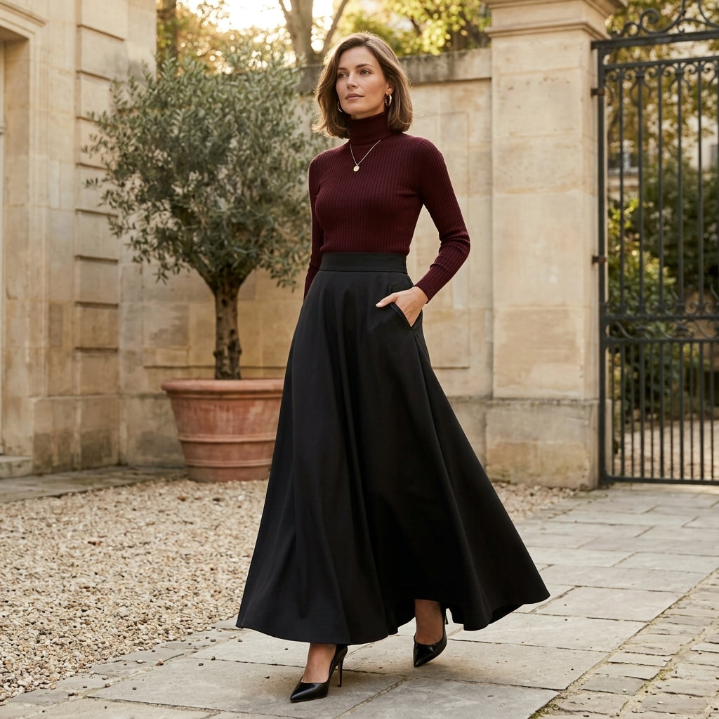 Jupe longue évasée Primrose avec ceinture