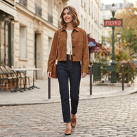 Veste courte boutonnée à coupe carrée