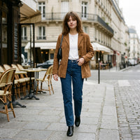 Blazer oversize en daim marron