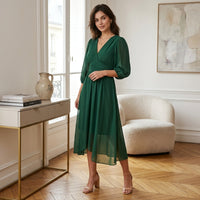 Robe midi en mousseline froncée