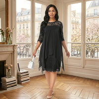 Robe midi en mousseline et dentelle superposées