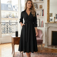 Robe midi cache-cœur à manches longues