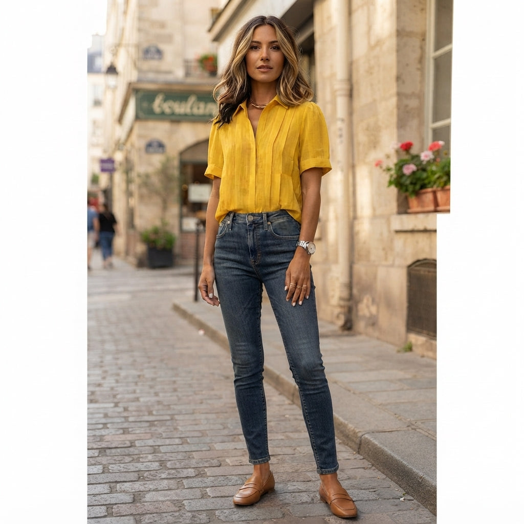 Chemise en coton et lin à plis