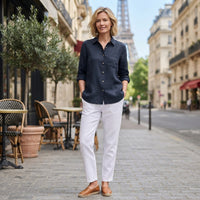 Chemise à revers en coton et lin