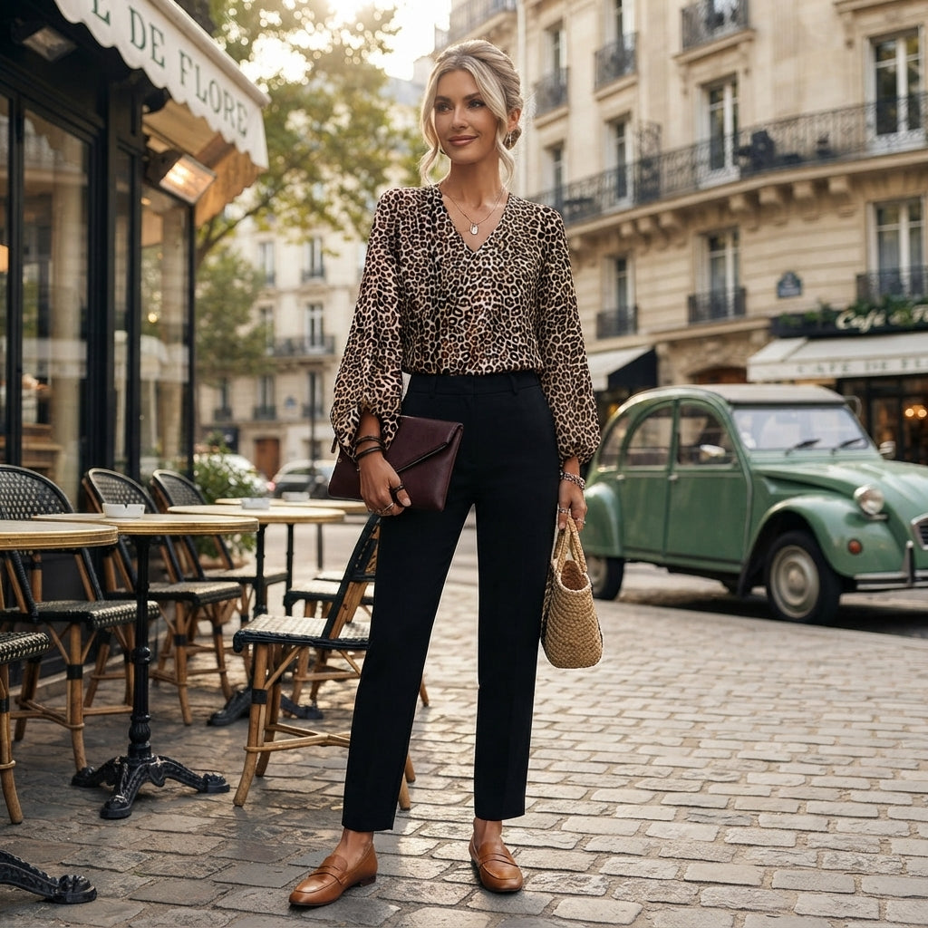 Blouse Jorielle à motif léopard et manches bouffantes