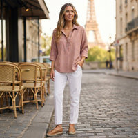 Blouse à col Hélène, effet lin