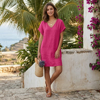 Mini-robe à col en V et manches à volants