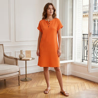 Robe Henley à poche en mélange coton-lin