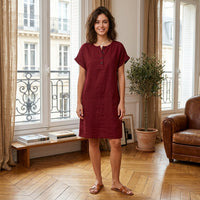 Robe Henley à poche en mélange coton-lin