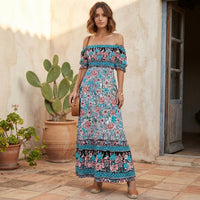 Robe longue bohème à fleurs et épaules dénudées