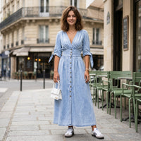 Robe longue en jean boutonnée Romane