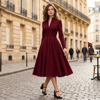 Robe midi Jennifer plissée à col en V