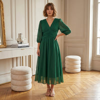 Robe midi en mousseline froncée
