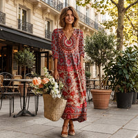 Robe midi à motif floral, col en V et poches