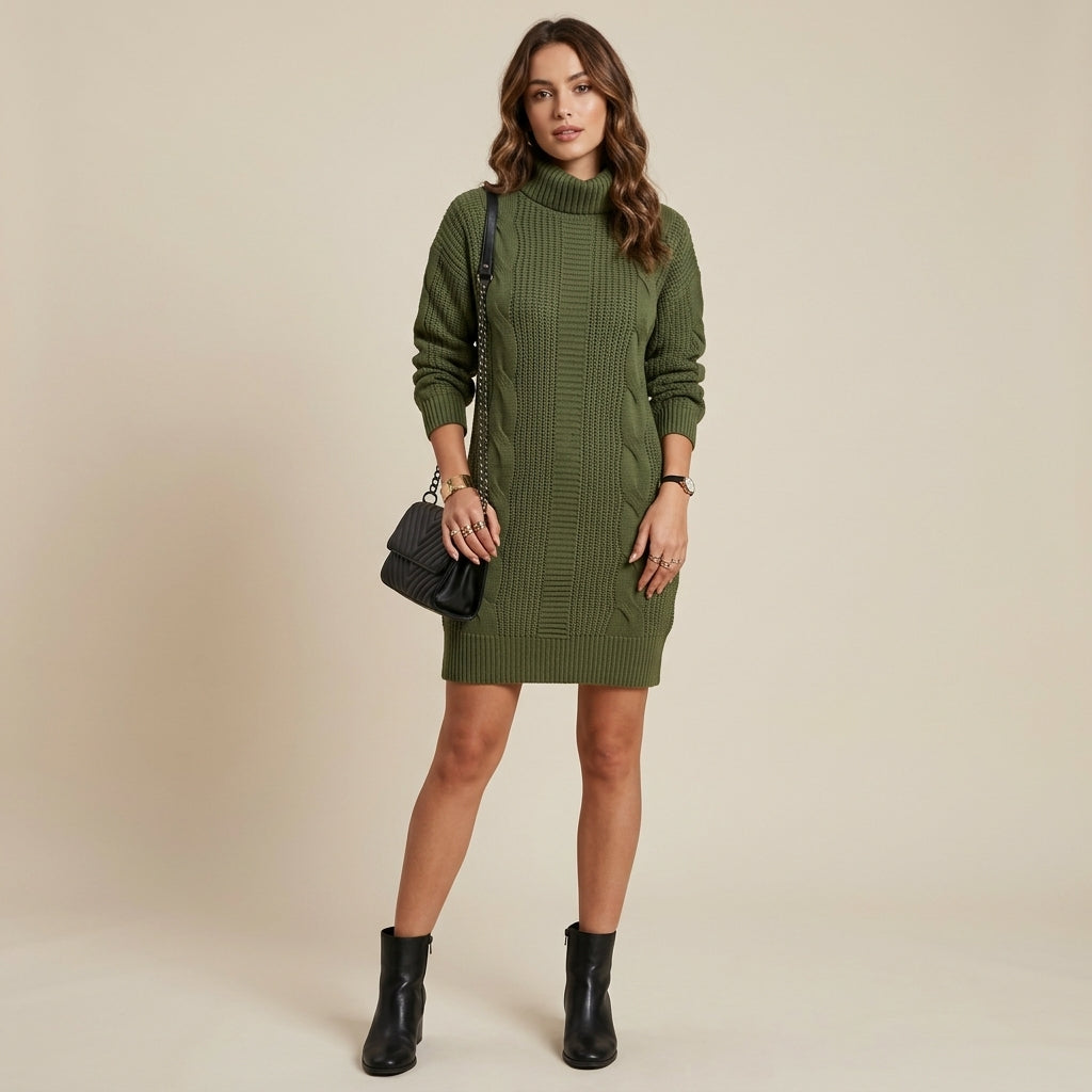 Pull à col roulé et motif géométrique, coupe ajustée