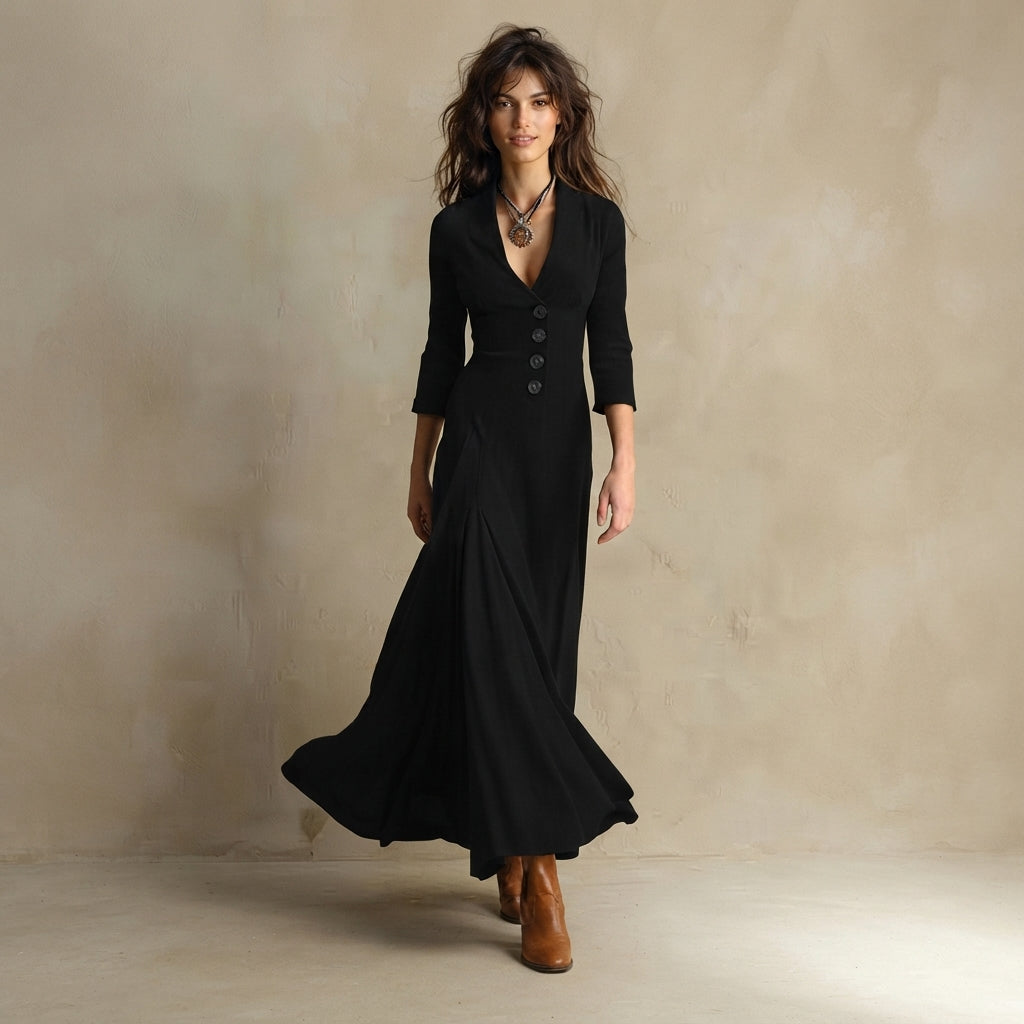 Robe midi trapèze boutonnée