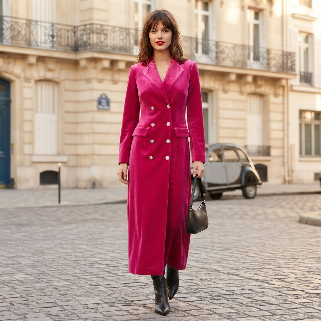 Robe longue blazer en velours