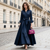Robe chemise longue trapèze avec ceinture