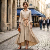 Robe chemise longue trapèze avec ceinture