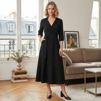 Robe midi cache-cœur à manches longues