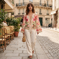 Veste courte bohème à motifs floraux