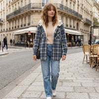 Veste à carreaux à capuche doublée de sherpa