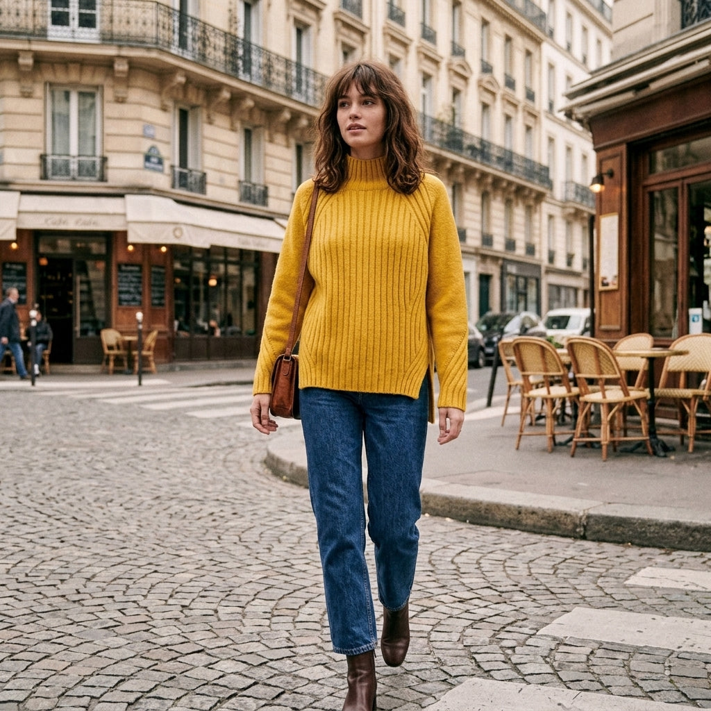 Pull à col roulé en maille de laine
