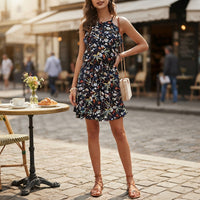 Floral print hippie backless dress