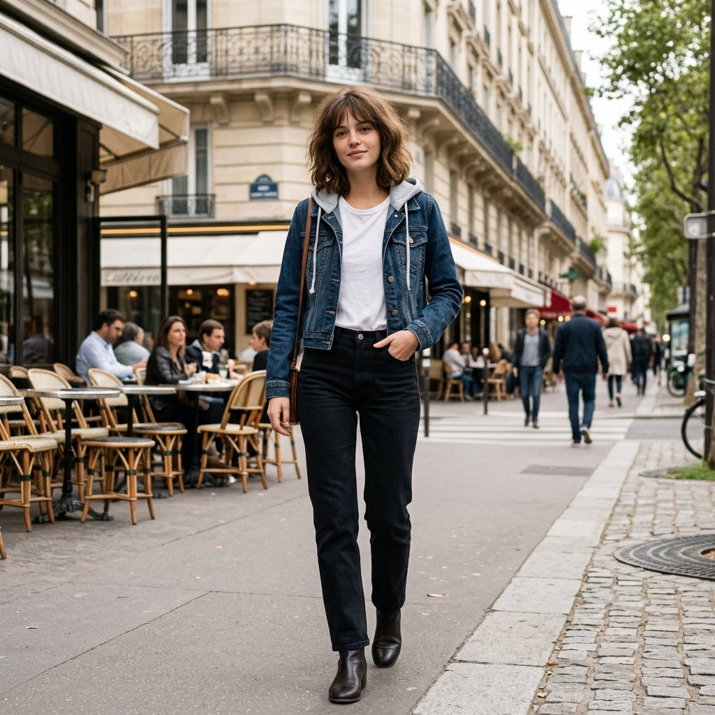 Veste en jean à capuche doublée de sherpa