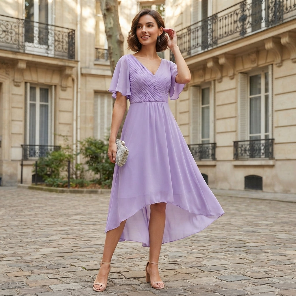 Robe d'invitée de mariage élégante en mousseline