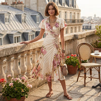 Robe portefeuille mi-longue à fleurs Thomasine