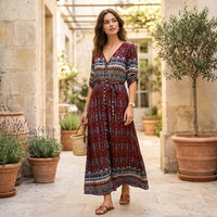 Robe longue bohème boutonnée à l'avant