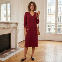 Robe midi en maille à col en V Amaline