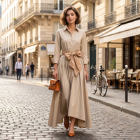 Robe chemise longue trapèze avec ceinture