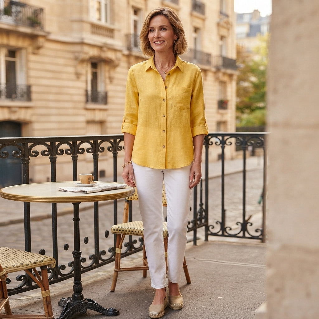 Chemise à revers en coton et lin