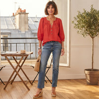 Blouse boutonnée à manches 3/4