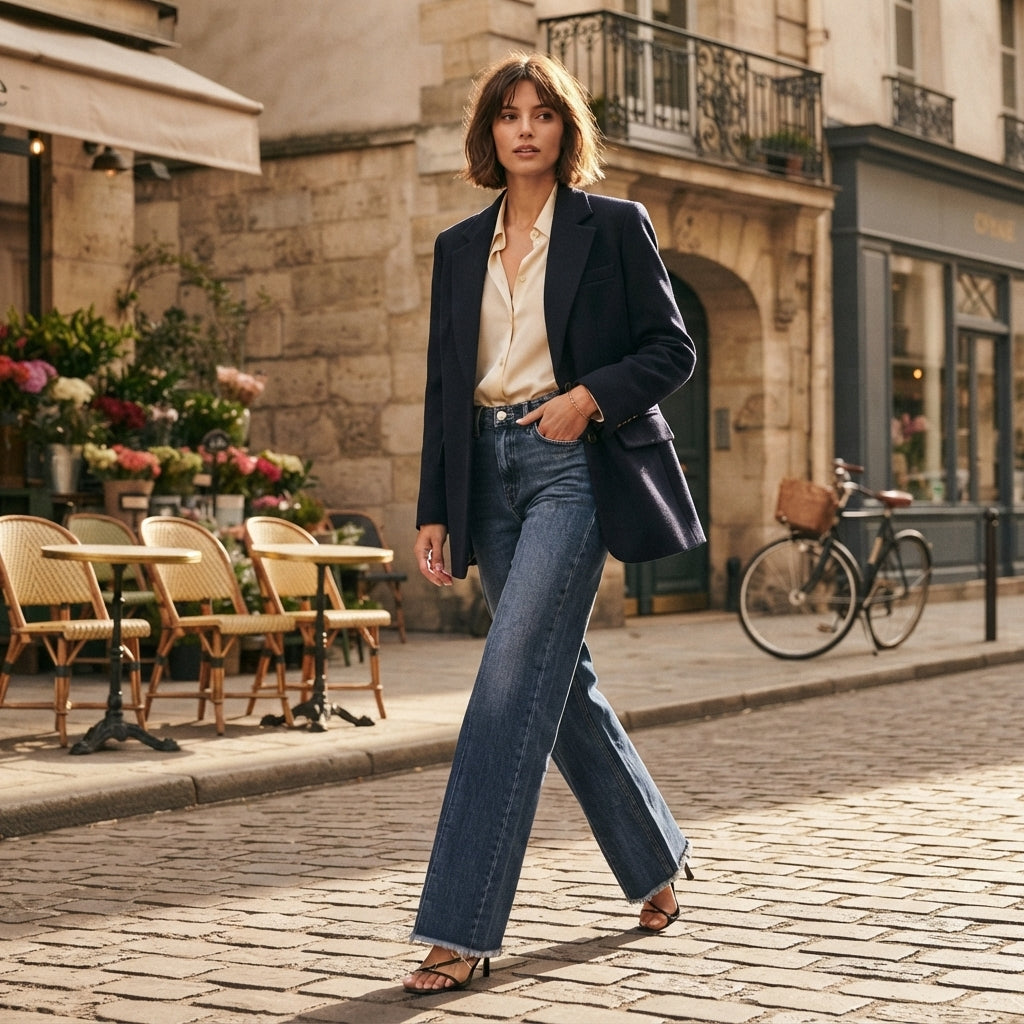 Jean en denim haut de gamme à jambes larges
