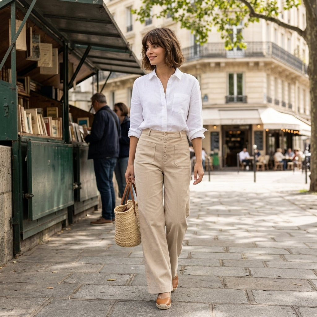 Pantalon en velours côtelé coupe large (taille petite)