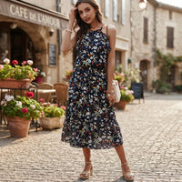 Floral print hippie backless dress
