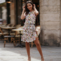 Floral print hippie backless dress