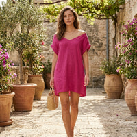 Mini-robe à col en V et manches à volants