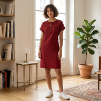 Robe Henley à poche en mélange coton-lin