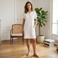 Robe Henley à poche en mélange coton-lin