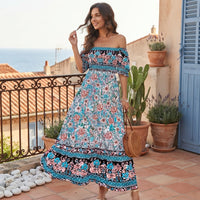 Robe longue bohème à fleurs et épaules dénudées