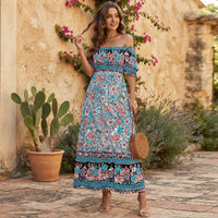 Robe longue bohème à fleurs et épaules dénudées